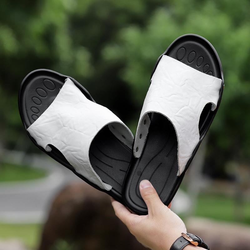 Fashion High Quality Slippers Men Genuine Leather Luxury Brand 2024 New Beach Flats Summer Casual Flip Flops Outdoor Slides for Men