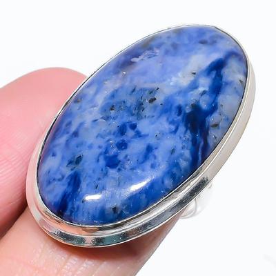 Natürlicher Sodalith-Edelstein, handgefertigt, 925er Sterlingsilber, Geschenkring, Größe 7, N0I76
