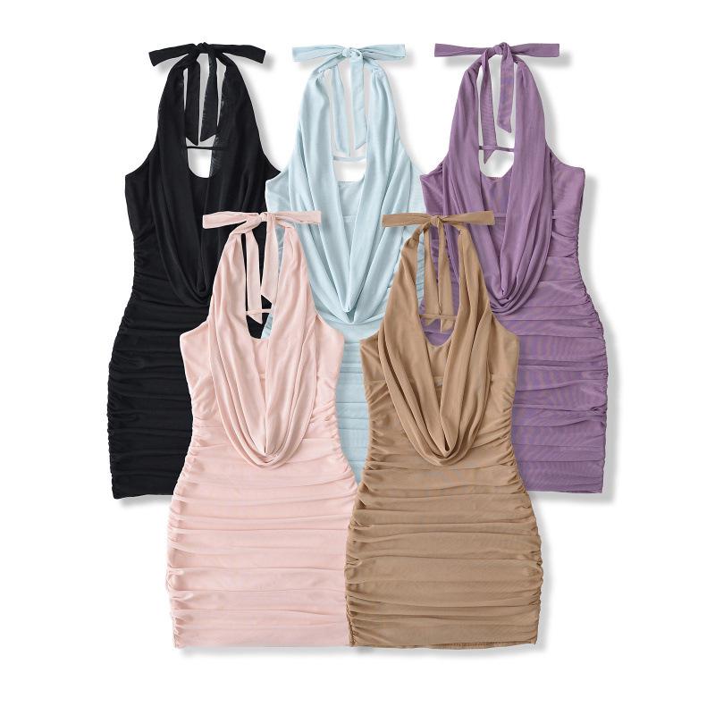 AP25210-25 Summer European & American Low-Cut Mesh Halter Bodycon Dress