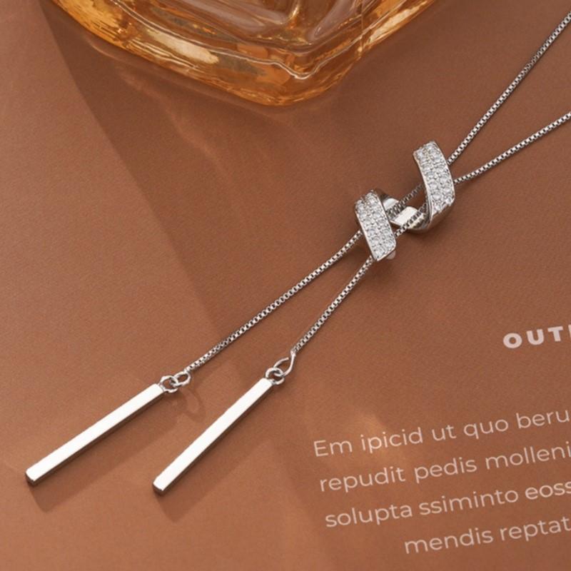 Silver Long Tassel Threaded Pendant Necklace for Women Simple Clavicle Chain Party Jewelry Accessory Gifts