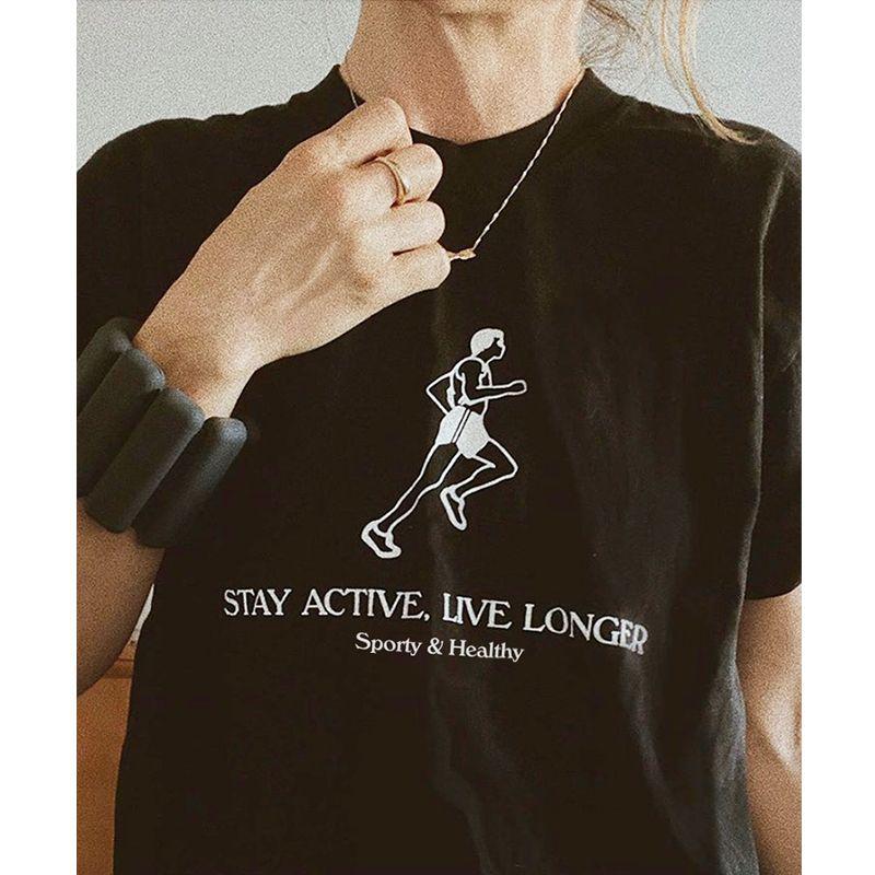 Stay Active, Live Longer Keep Sports Healthy and Long Life American Retro Short Sleeve T-shirt for Women