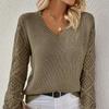Maglioni casual da donna primaverili e autunnali, maglioni in maglia con scollo a V tinta unita, pullover in maglia
