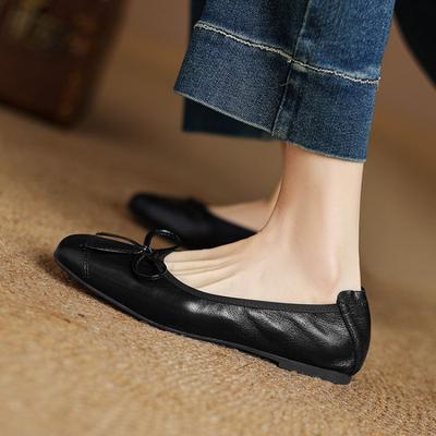 Nouvelles chaussures paresseuses quatre saisons à bout rond et à une pédale, confortables à talons bas et décontractées, chaussures simples à bouche peu profonde, semelle en tendon de bœuf, cuir, chaussures grande taille