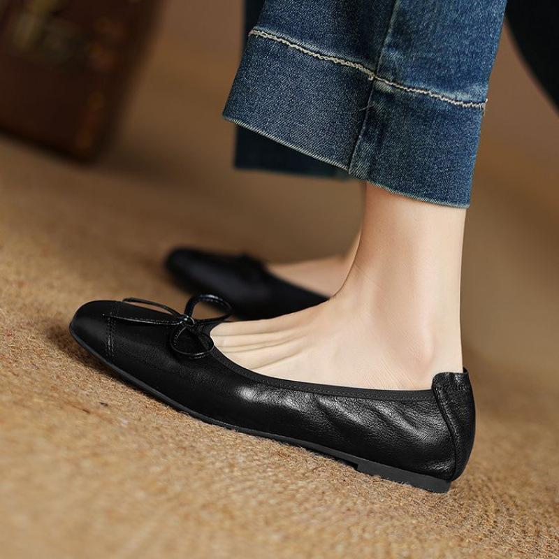New Casual Single Shoes Women's Low-top Shallow Mouth Low-heel Large Size Four-season Flat-bottom Lazy Shoes Beef Tendon Soft Sole Comfortable and Sof
