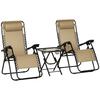 Folding Zero Gravity Chairs, 3 Pieces Adjustable Sun Lounger and Table Set with Cup Holder and Headrest