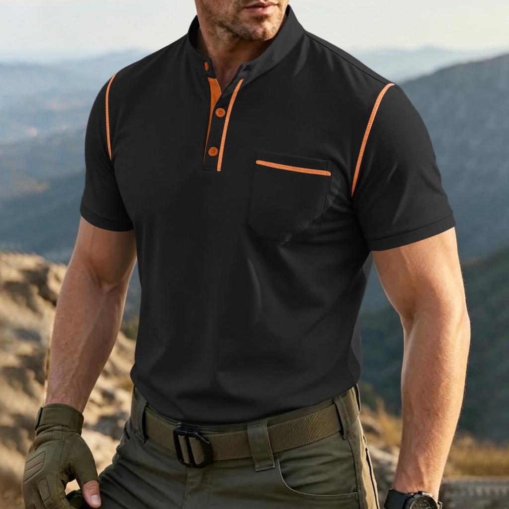 Men's Short Sleeve Henley Shirt Casual Lightweight Polo Style T Shirt with Button Placket and Chest Pocket for Everyday Wear