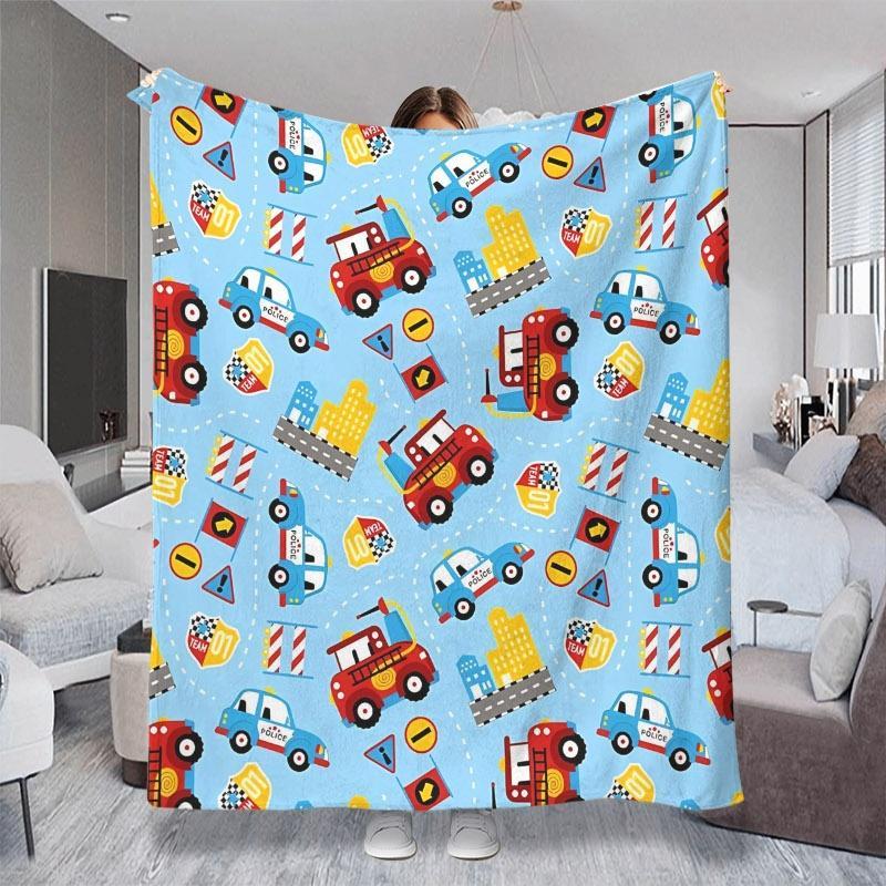 Cartoon Construction Vehicle Print Throw Blanket,Soft Bed,Car Seat Cover,Birthday Anniversary Home Casual Souvenir