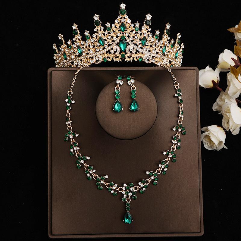 DIEZI Baroque Bridal Rhinestone Crown Tiara For Women Girls Wedding Princess Queen Crystal Tiaras Necklace Earrings Jewelry Sets