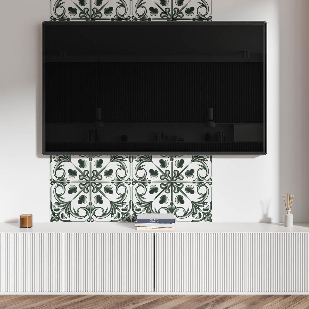 Vinyl Panel with Decor for Kitchen or Bathroom 100x50 cm Plant Pattern in Tile
