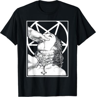 Unholy Baphomet Pentagram Graphic Tee Dark Gothic Occult Religious Symbol Men T-Shirt