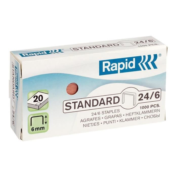 Rapid Standart Agrafes 24-6 6 mm acier galvanisé cuivré pack de 1000
