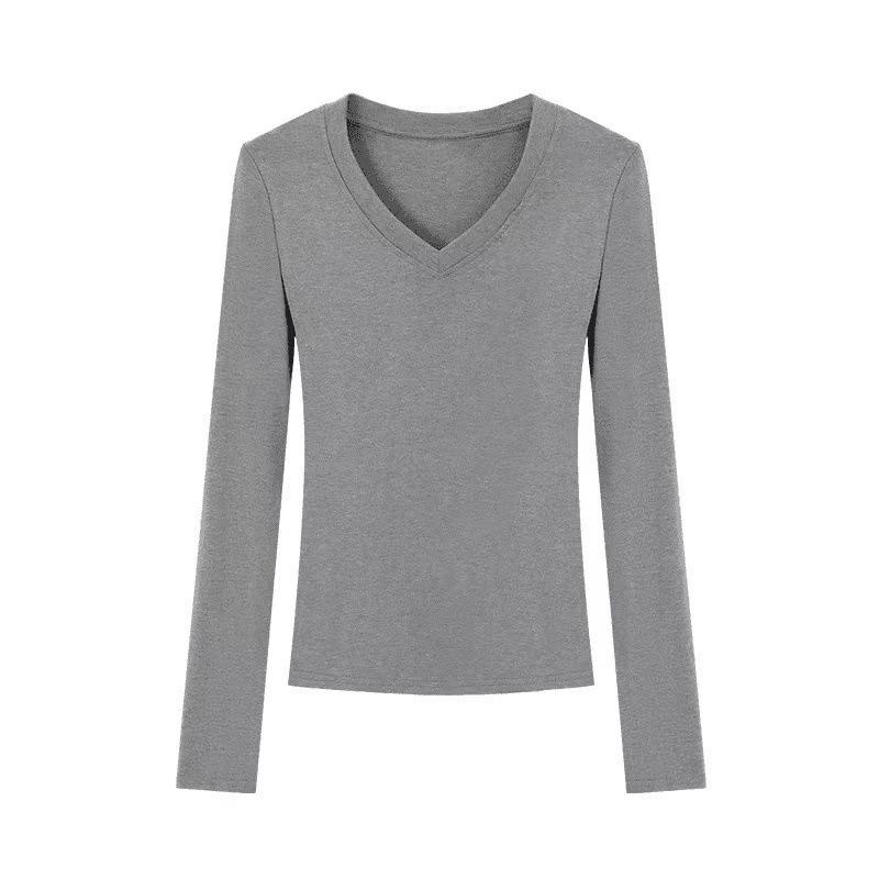 Slim-fit V-neck Long-sleeve Women's T-shirt for 2025 Autumn/Winter – Versatile Inner Layer Spicy Girl Top.