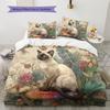 Siamese Cat and Plants Pattern Bedding Home Decoration Birthday Gift (1 * Duvet Cover + 2 * Pillowcase, Without Core)