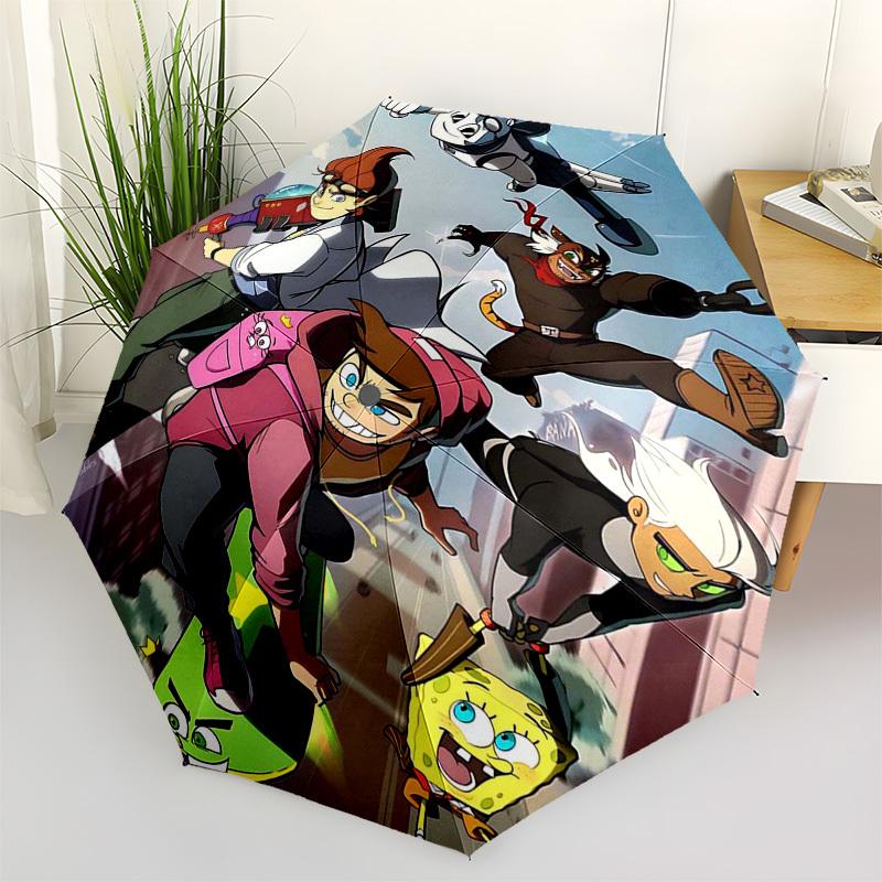 

1pc SpongeBob SquarePants & Ben 10 Outdoor Umbrella - Automatic Opening/Closing, Portable Tri-Fold Design with 8-Rib Iron Frame - Perfect Gift for Fan