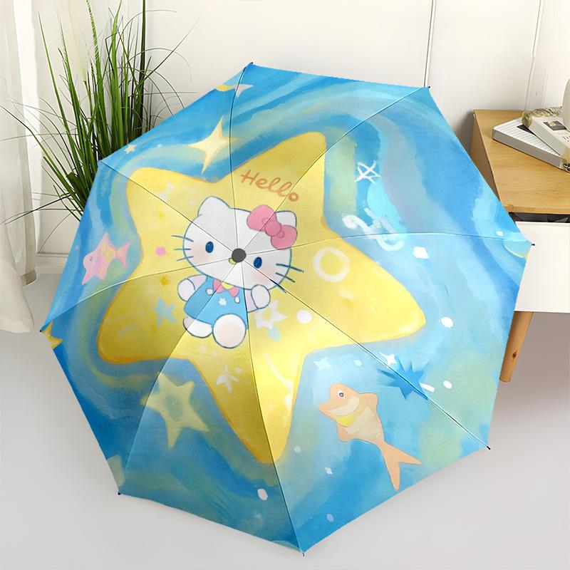 

1pc Hello Kitty Starfish Automatic Opening/Closing Umbrella with Foldable Design, Iron Frame Outdoor for Fans, Travelers, Daily Use, Festive Gift (Pin