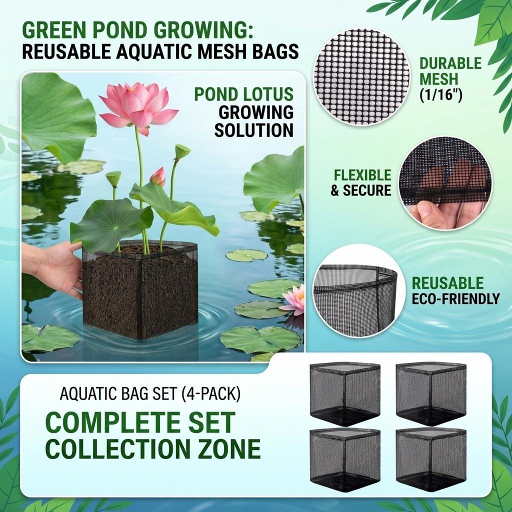 4-Pack Reusable Pond Planting Mesh Bags for Aquatic Plants, Square 181817 cm
