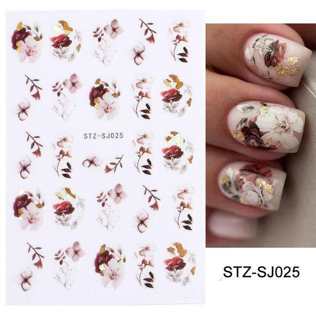 3D Fall Nail Stickers Gold Leaf Cotton Flowers Transfer Decals Nail Adhesive Sliders Manicure 2023 Autumn Decorations TRSTZ-SJ
