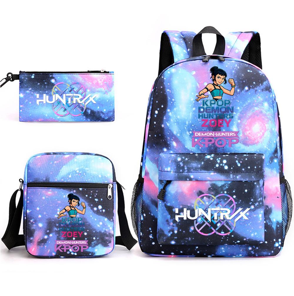 Set da 3 pezzi Anime Cartone Animato K-Pop Cacciatori di Demoni Zaino Stampato con Borsa a Tracolla Astuccio per Ragazzo Ragazza Adolescente Zaino Scolastico di Grande Capacità