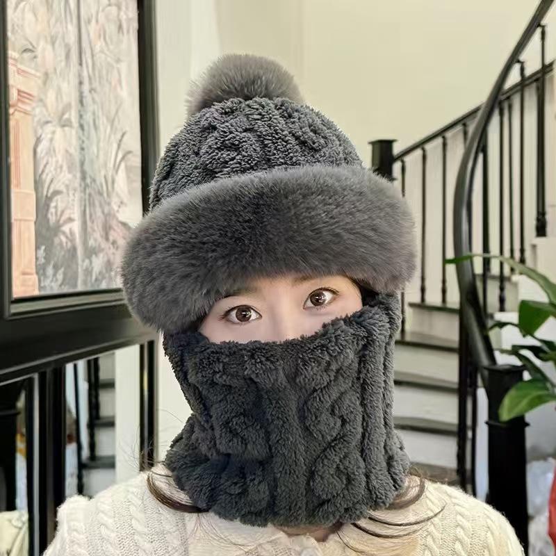Women's Autumn Winter Baotou Neck Mask Integrated Ear Protection Windproof Hat Parent Thickened Warm Hat