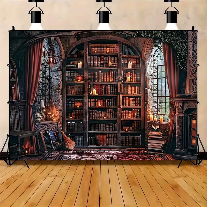 2D flat 1 piece of Secret Magic library polyester background - mysterious magic elements suitable for home decoration
