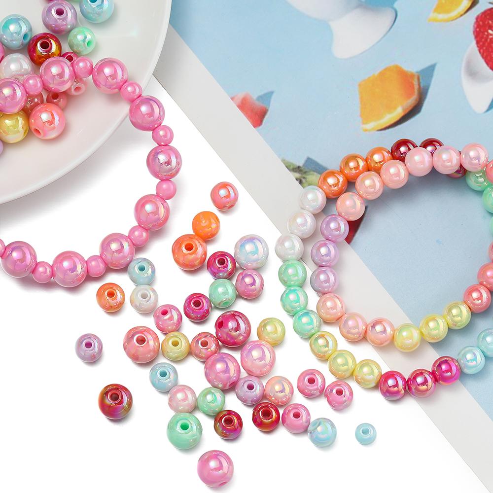 50/100pcs 6/8/10mm AB Color Acrylic Beads Round Loose Spacer Beads for Jewelry Making DIY Handmade Necklace Bracelet Accessories