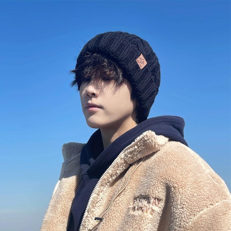 Hat men's winter warm plush thickened wool hat men's knitted hat pullover hat winter men's headgear tide