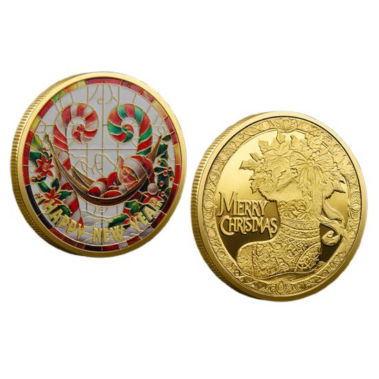 Christmas Santa Coins Double-sided Alloy Collectible Coin Colorful Pattern Festive Souvenir Coin for Christmas