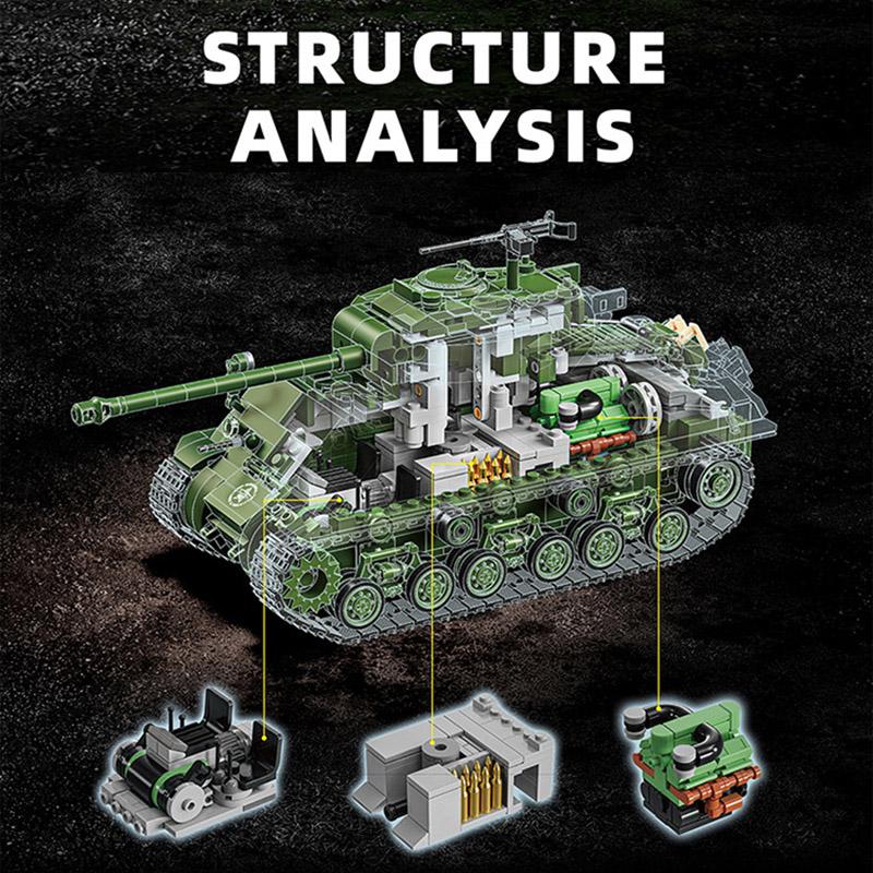 Military WW2 M4 Sherman Medium Tank Building Blocks MOC World War 2 M26 Pershing Main Battle Tank Weapon Bricks Toys Boys Gifts