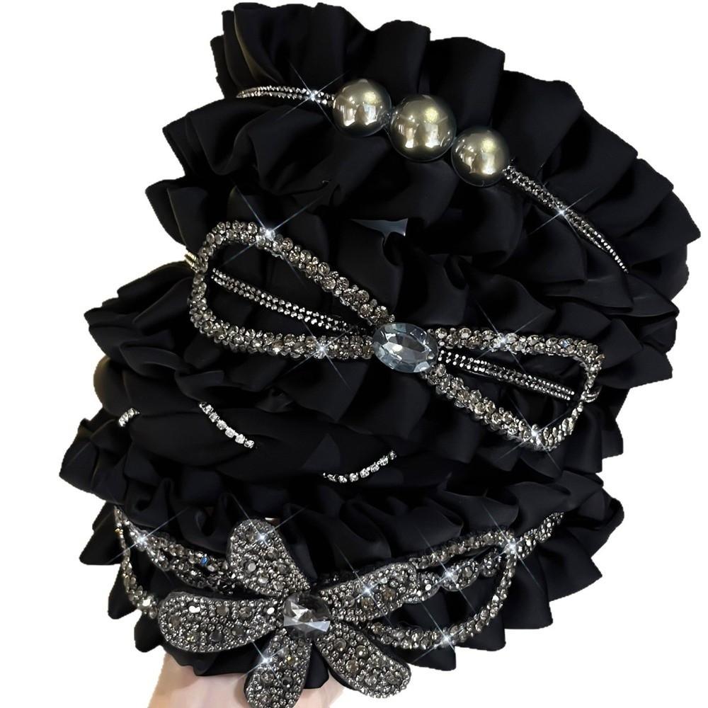 Rhinestone Black Hairband Cloth Wrinkle Headband Luxury Women Hair Hoop  Daily