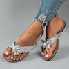 Women's Flat Slide Sandals Woven Strap Toe Post Bow Accent Pearl Detail Summer Casual Slip On Shoes
