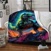 Neon Colorful T‑Rex Dinosaur Fantasy Art Print Flannel Blanket Soft Warm Throw Blanket for Sofa Bed Living Room