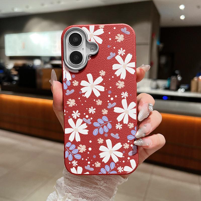 For iPhone 16 15 Pro Max 14 13 12 11 TPU Soft Case Cover Flower Pattern Leather Matte Shockproof Phone Cover For iPhone