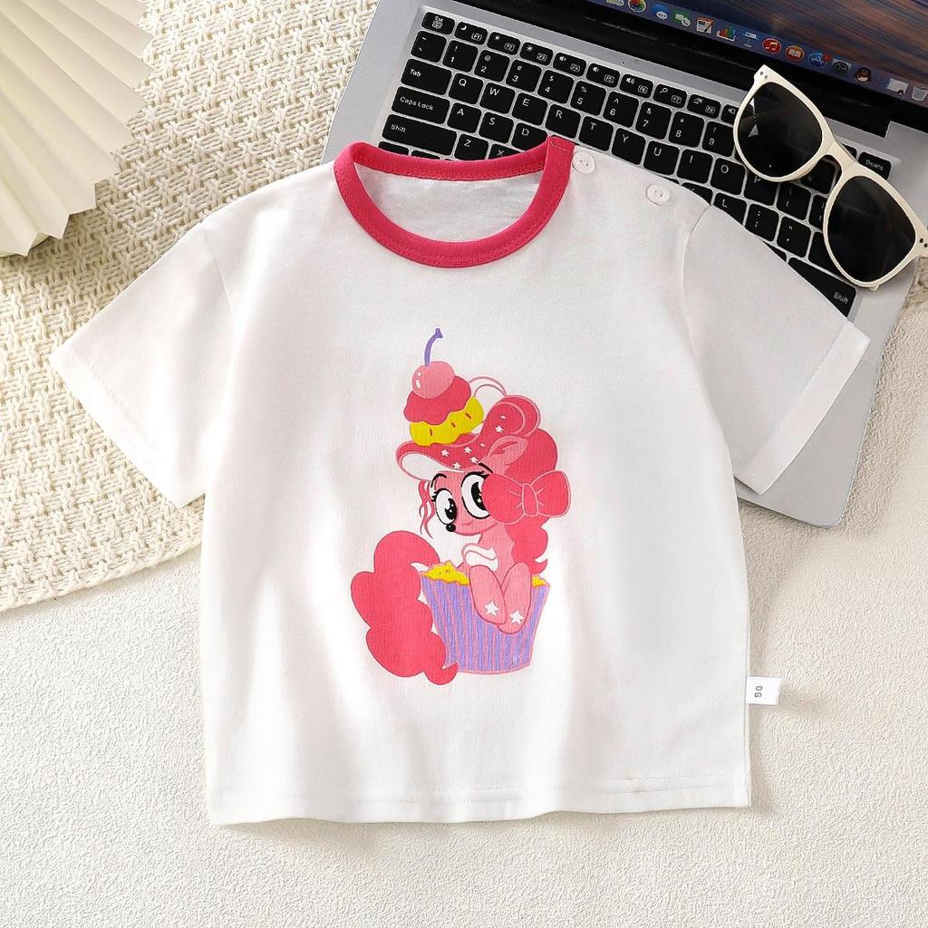Letní trička s krátkým rukávem 2026 pro chlapce a dívky Miminko Jaro Kulatý výstřih Kreslený bavlněný top pro děti