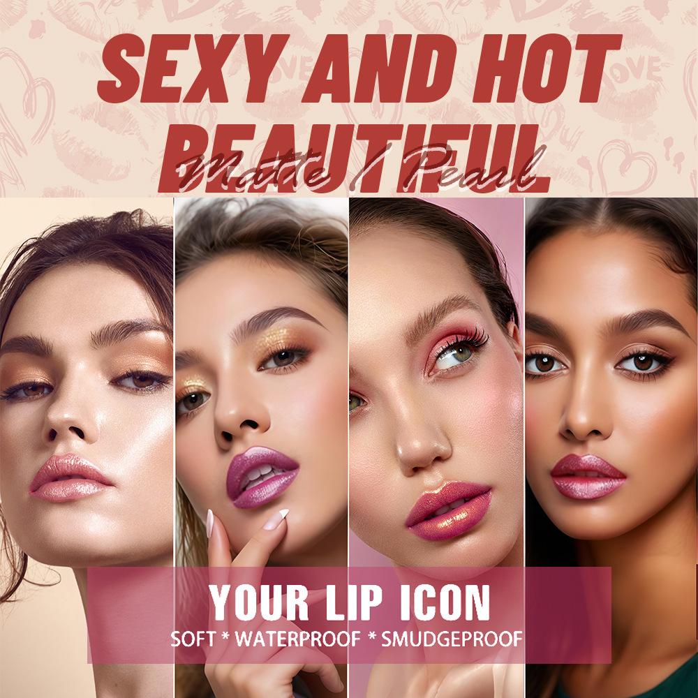 Glitzernder Schimmernder Metallischer Lippenstift Perlglänzende Lippenfarbe, Lang Haltend Lippen Mattes Lippen Make-up Geschenke für Frauen Lippenöl Kosmetik