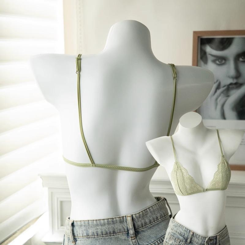 Ultra-thin Lace Front Button Bra French Triangular Cup Small Chest No Steel Ring Pure Desire Slim Strap Beautiful Back