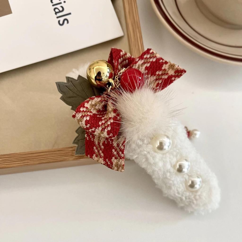 Weihnachts-Haarspange mit Glockenquaste und Plüschapplikation für Damen, ideal für Hochsteckfrisuren