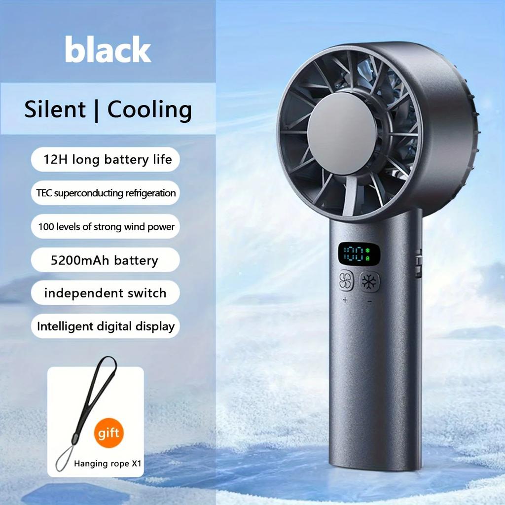 New Mini Fan Air Cooling Handheld Ice Compress Silent Operation Fan100 Speed Adjustable Portable High-Speed Fan USB Charging