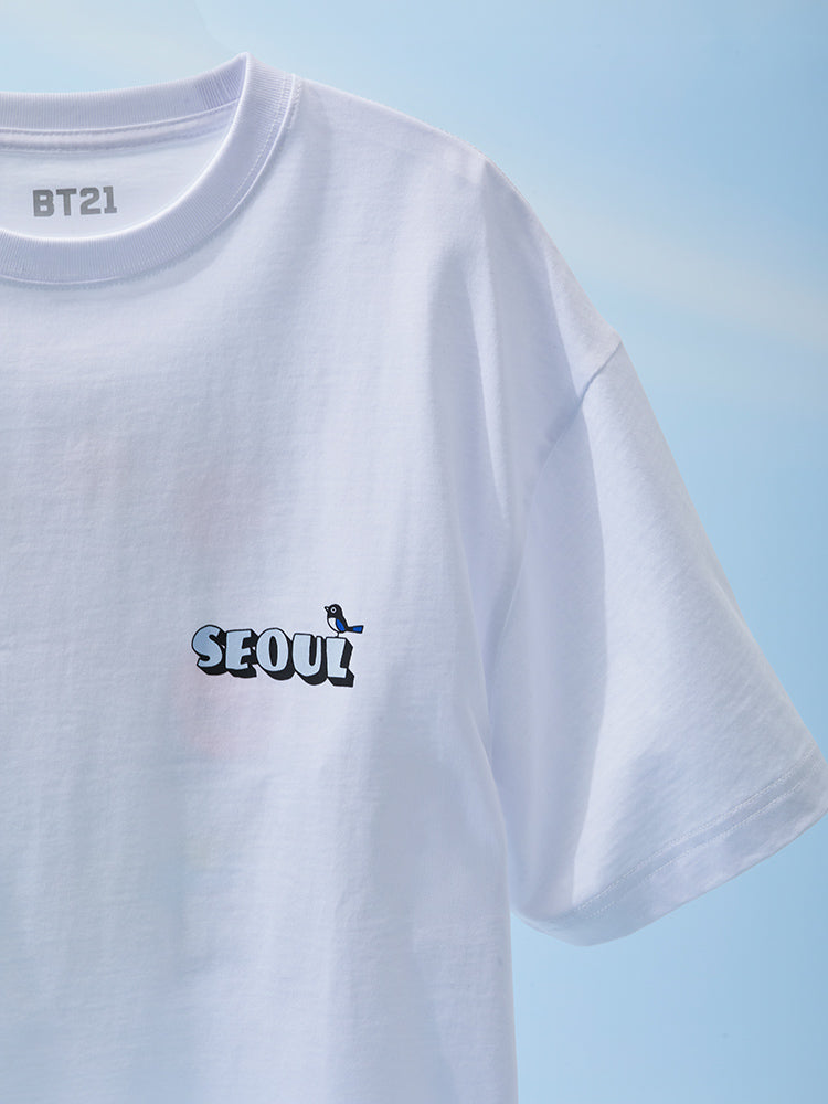 BT21 WORLD VOYAGE Kurzarm-T-Shirt – Weiß