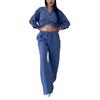 2025 European & American Casual Cotton Linen Shirt & Drawstring Wide-Leg Pants Set