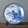 New Chinese-style Lucky Ceramic Plate Chinese Blue and White Porcelain 26cm Porcelain Plate Bracket Set Wedding Gift