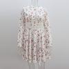 Women's Long Sleeved Summer Round Neck Floral Dress Sexy Mesh Hollow Out Short Skirt Hollow Out Patchwork Dress