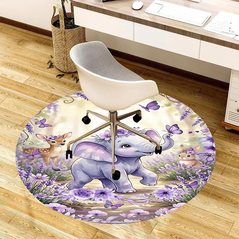 1PC Elephant Non-Slip Floor Round carpet, Office, family, bedroom, Large Area Rug Indoor Rugs,  Durable PolyesterH0344