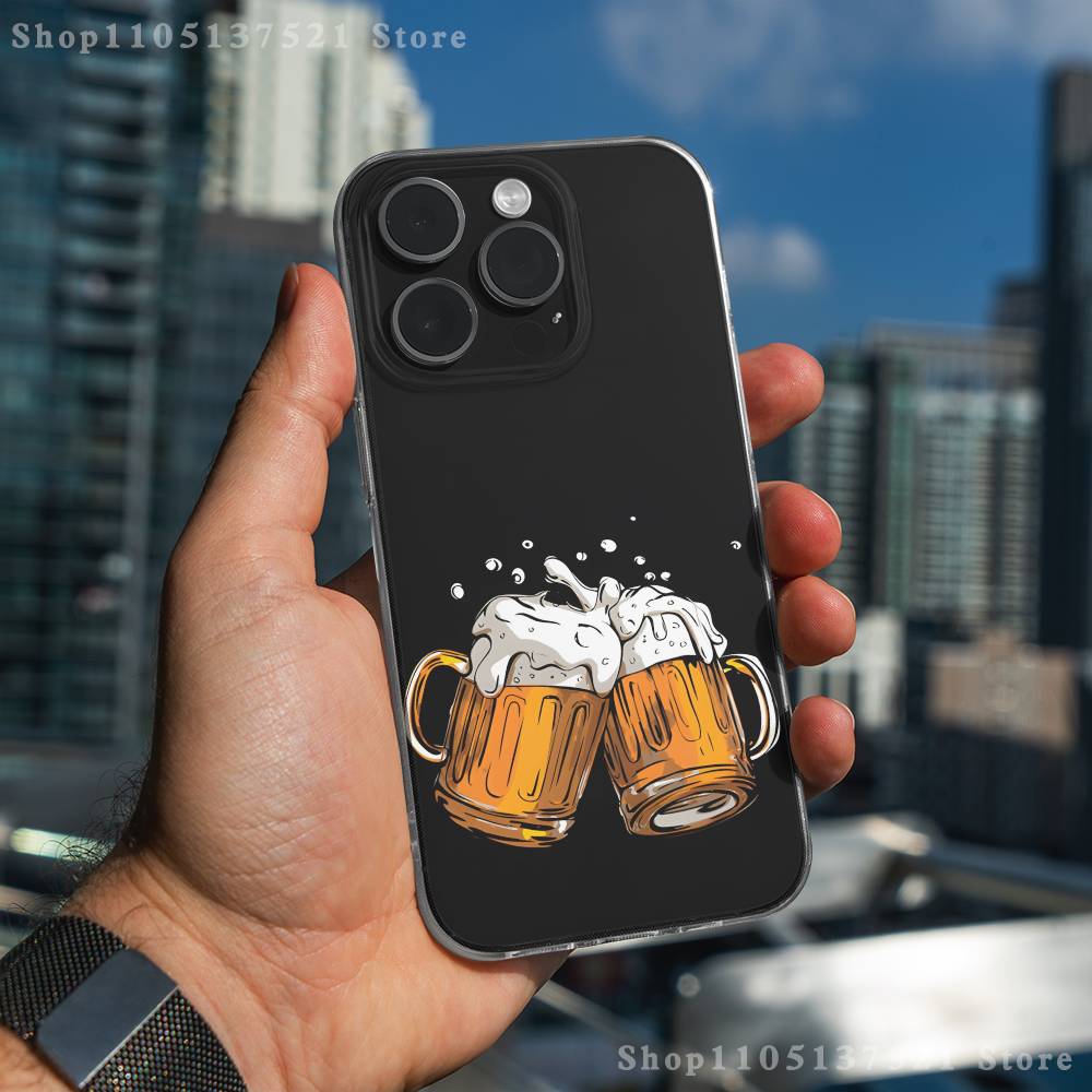 Beer Alcohol Art Pattern Phone Case For iPhone 17,16,15,14,13,12,11 Pro,Max,Plus,X,XS,XR,SE4,E Mini Transparent Soft Cover