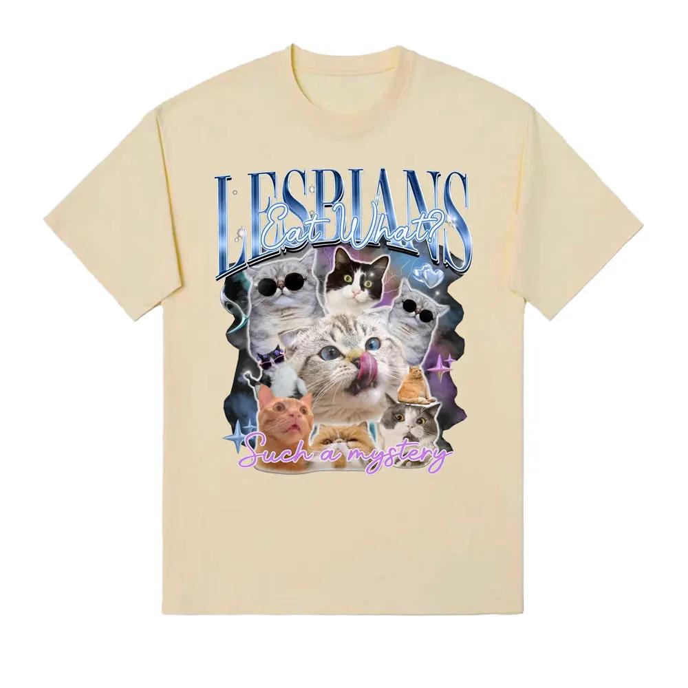 Funny Cute Cat Graphic T Shirt Lesbians Eat What Meme Humor T Shirts Unisex Women Clothing Fashion Retro Short Sleeve Tshirts Tops