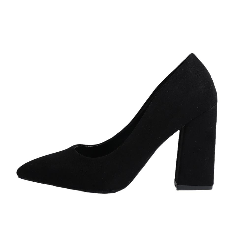 Fashion Elegant Heel Women's Shoes Black Suede Fashion Pumps Casual Shallow Mouth Spring Autumn Pointed Head High Heels Single Shoes