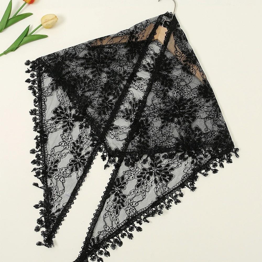 with Tassel Lace Scarf Sun Protection Flower Triangle Headband Sweet Printed Wraps Seaside