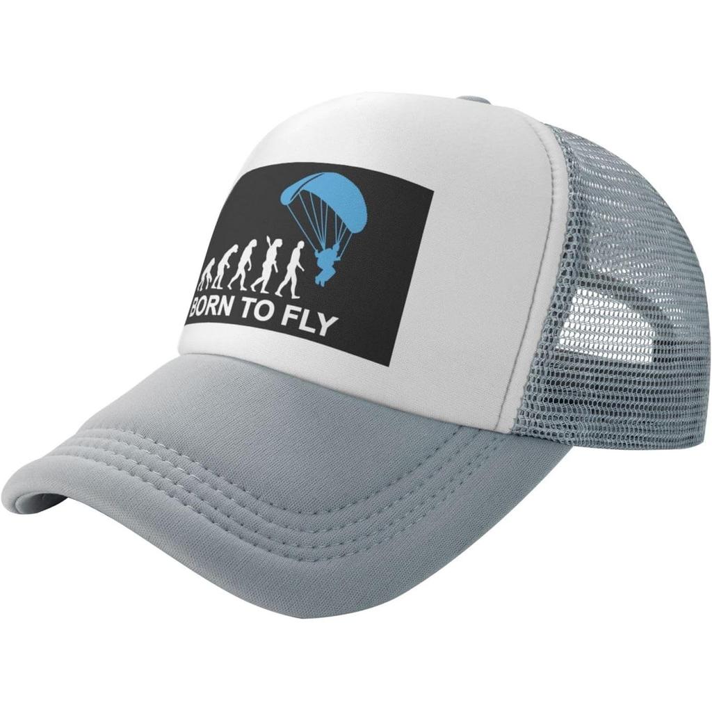 Paragliding Evolution Born To Fly Trucker Hat Unisex Mesh Snapback Cap Outdoor Casual