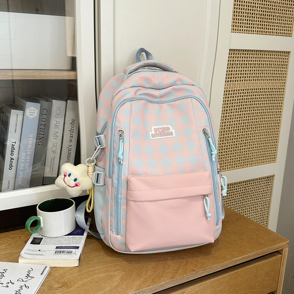 Schoolbag Plaid School Bag Female Students Versatile Small Fresh Junior High School Students Backpack Travel Backpack Tide Large Capacity College