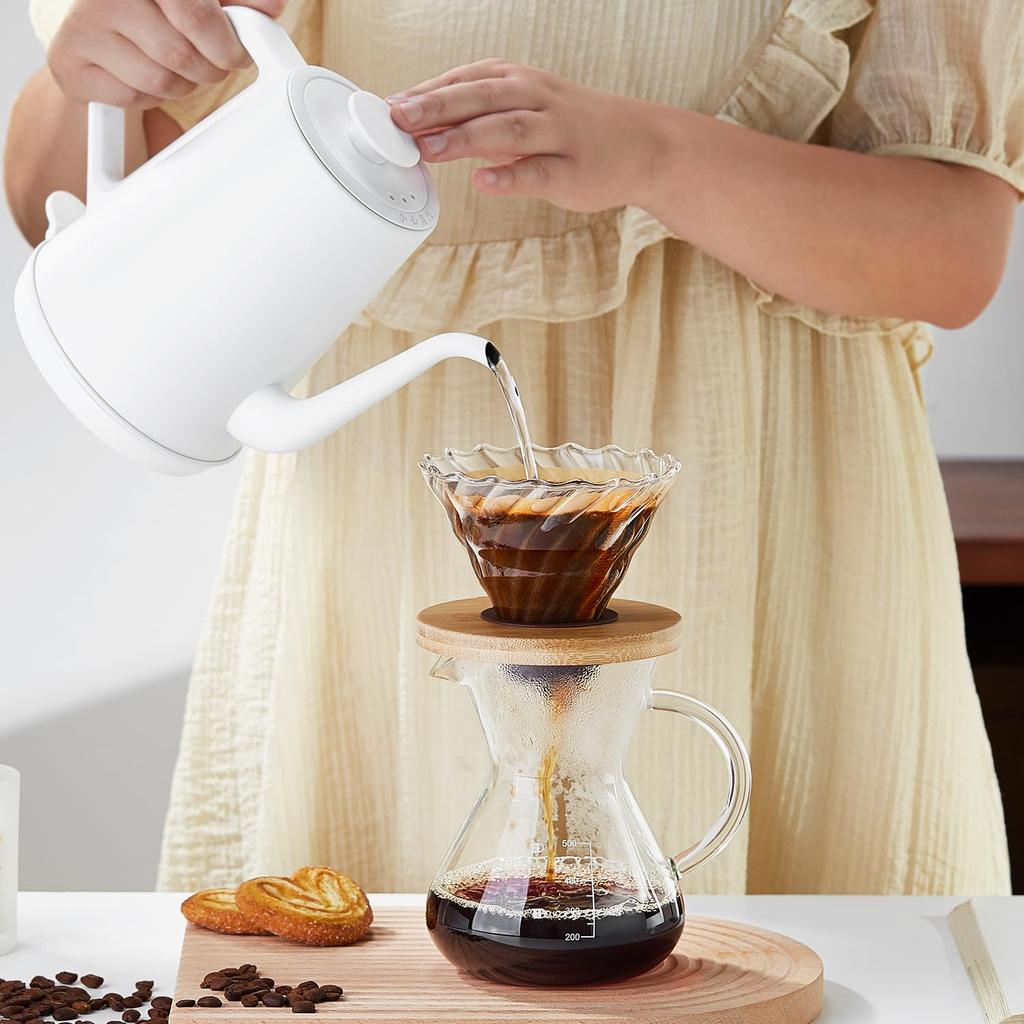 Pokaro Tea Coffee Paper Filter with Bamboo Cup Handmade Drip Coffee Coffee Present Dripper, Heat-Resistant Glass, Compatible, Stand, 1-4 Capacity,