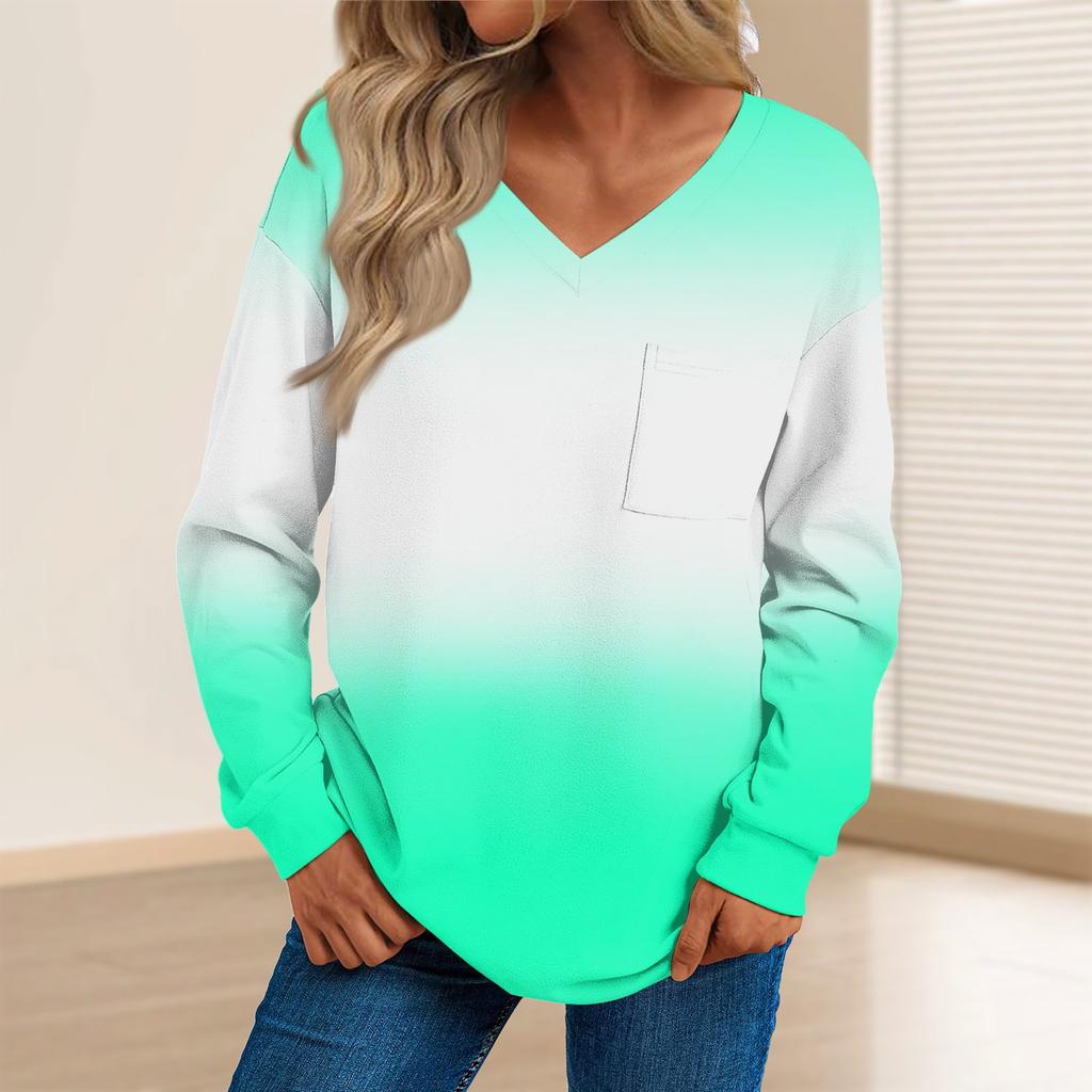 Top pulover cu decolteu în V cu mânecă lungă ocazional pentru femei